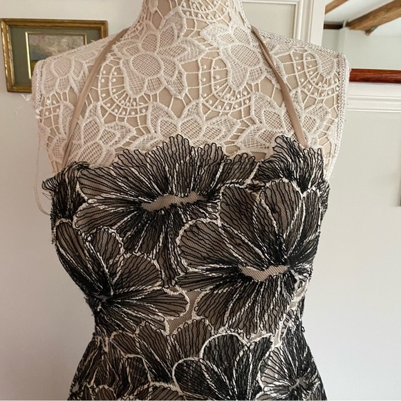 LELA ROSE Black Floral Mesh Embroidered Dress Halter Strapless Sz 8 - Picture 3 of 7